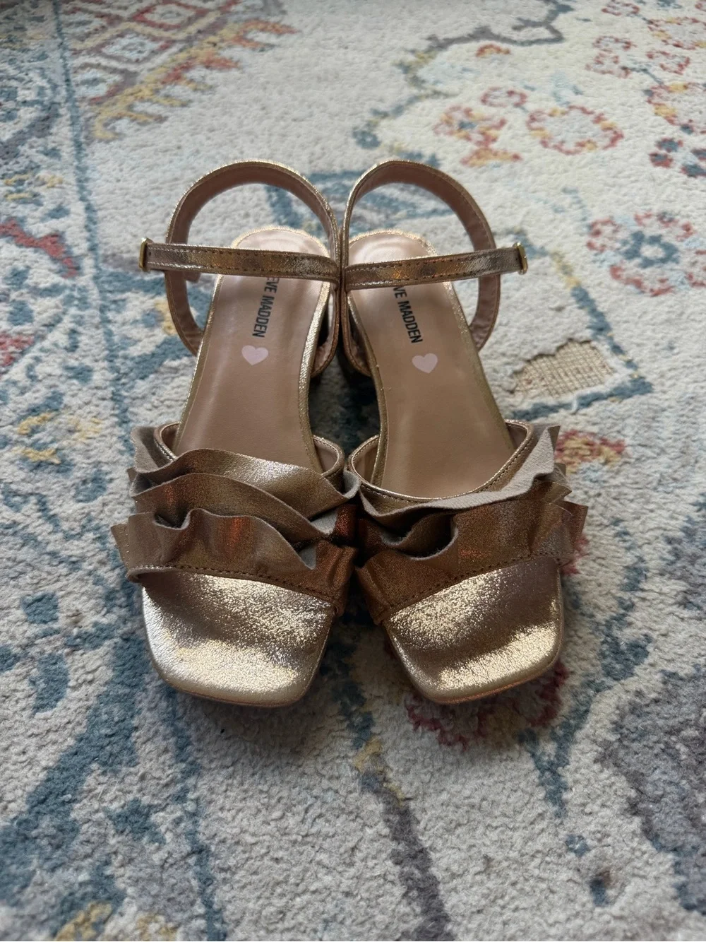 Steve Madden Bronze Ruffle Block Heel Sandals